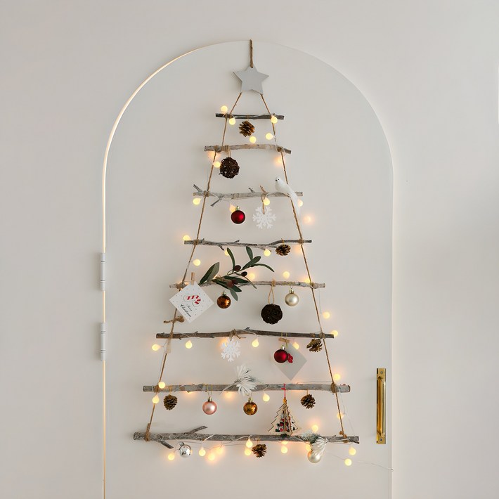 홈트너 크리스마스 벽장식 아델리 LED 전구 벽트리 건전지 60구