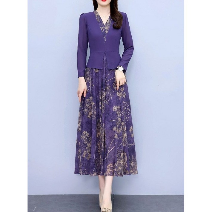 딜마켓 상해원피스  여성 고급스러운 롱 긴팔 원피스