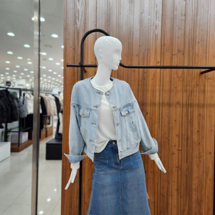 지컷 지컷 노카라 크롭 브러시 데님 자켓 7225155001DJ