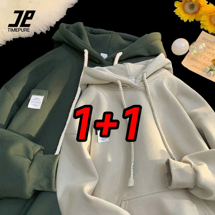 TIMEPURE 11 세트 커플 아메리칸 스트릿 기모 후드티 남녀공용 루즈핏 겨울 따뜻한 두꺼운 후드 맨투맨 빅사이즈 기본 캐주얼 데일리룩 가을겨울 남자 여자