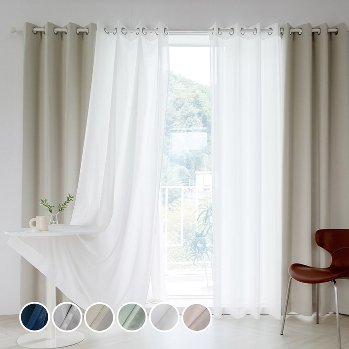 까르데코 노르딕 암막심플 쉬폰 긴창커튼 4장