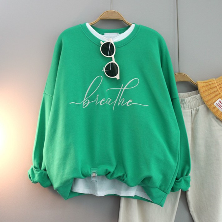 달콩 여성 빅사이즈 봄신상 자수JUST레터링오버핏맨투맨