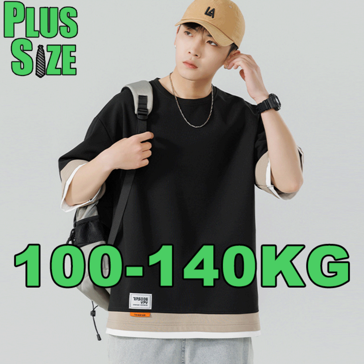 남자 오버핏 빅사이즈 라운드 반팔티 깔끔한 패션 레이어드 반팔 티셔츠 여름 캐주얼