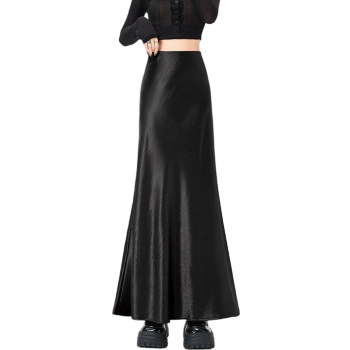 Makone여성 봄 가을 초산단면 힙업 머메이드 밴딩 롱 스커트