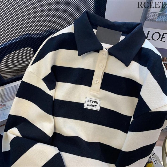 RCLET 남자 스트라이프 맨투맨 빅사이즈 긴팔 티셔츠 오버핏 롱티 데일리 긴팔티 봄가을 캐주얼