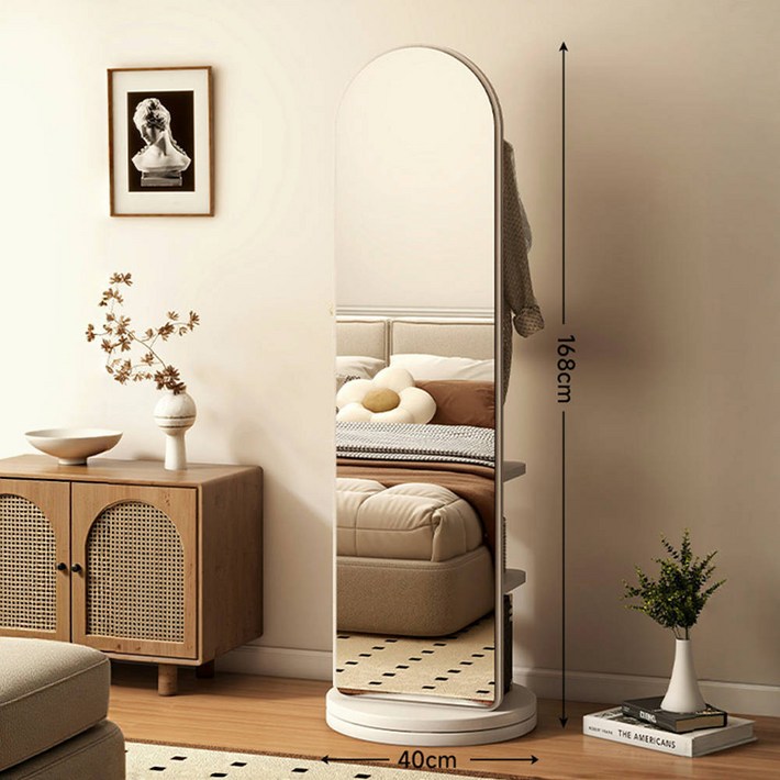 SOPUM HOUSE 다용도 회전식 옷걸이행거 전신거울 수납선반 스탠드행거, 화이트