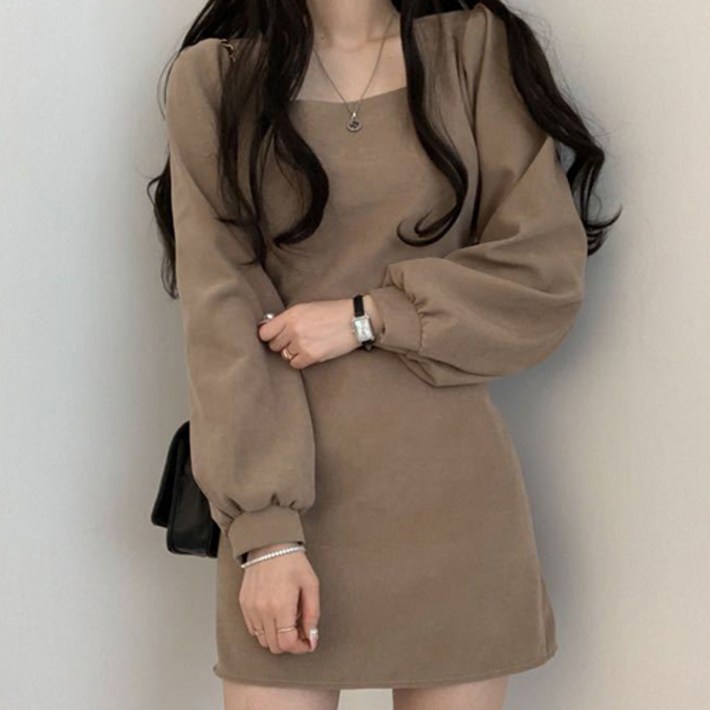 데일로엔 여성 퍼프소매 셔링 미니 긴팔 원피스 데일로엔 여성 퍼프소매 셔링 미니 긴팔 원피스