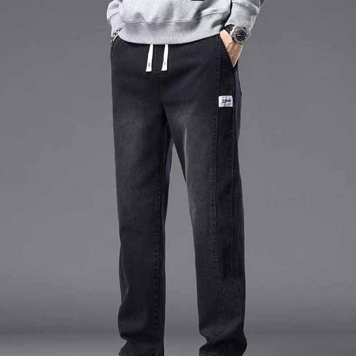 AOKADA 남성 데님 팬츠 루즈핏 밴딩 일자 통 청바지