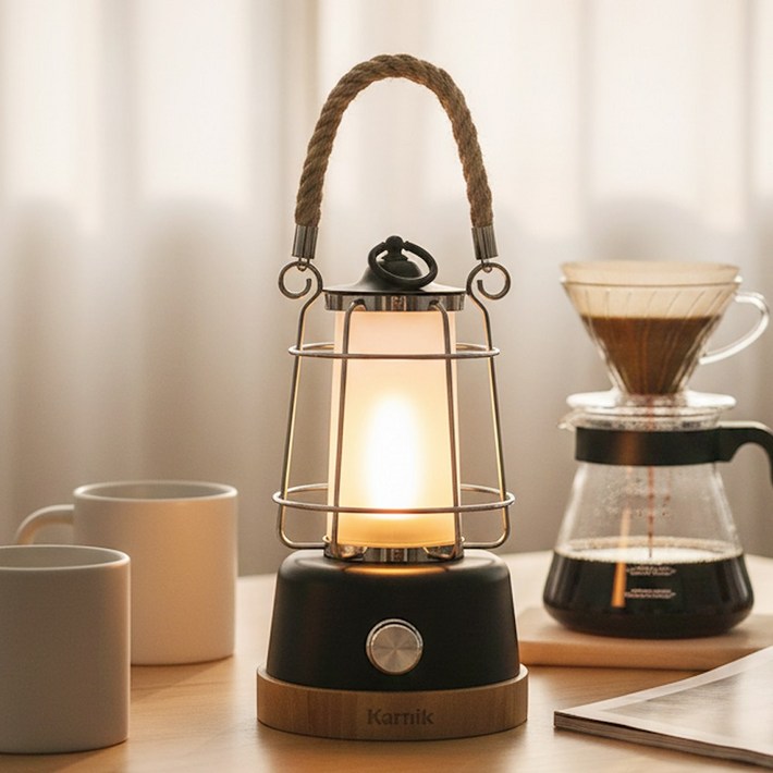 카르닉 충전식 캠핑 랜턴 LED 조명 빈티지 차박 감성 무드등 텐트조명, 빈티지블랙, 1개