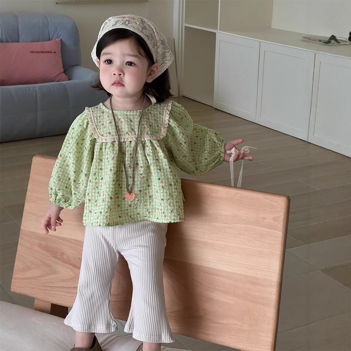 SunburstWonder 아동 여아 가을 패션 화이트 스판 나팔바지