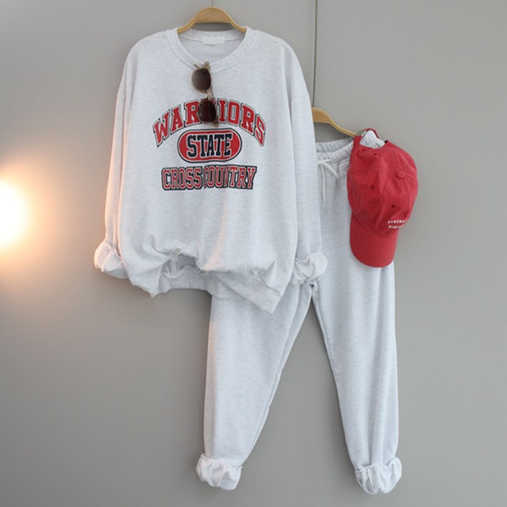 달콩 여성 빅사이즈 오버핏 롱티  운동복 상하의세트 스테이트맨투맨트레이닝세트