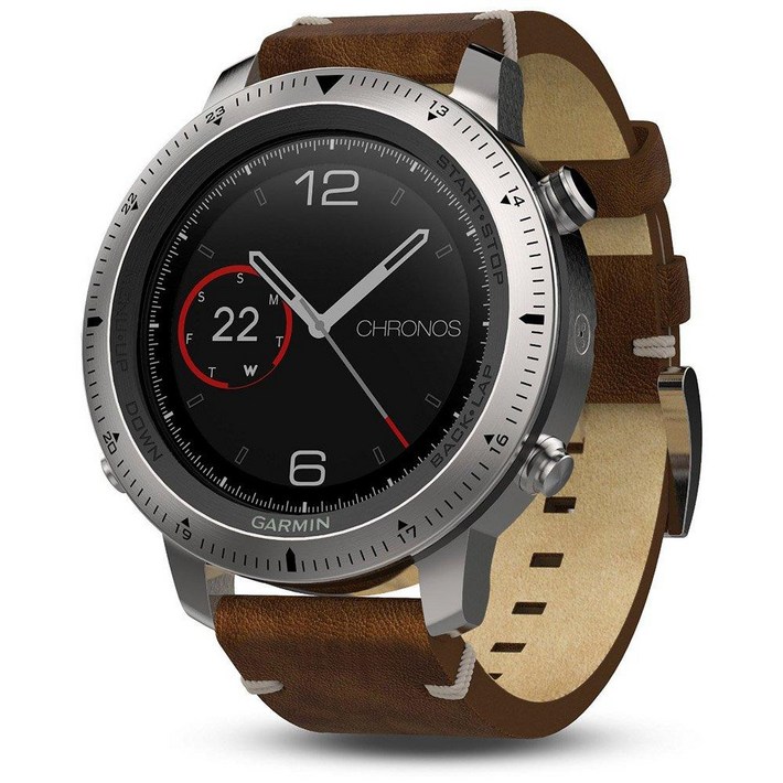 가민 Garmin Fenix Chronos 빈티지 가죽 시계 밴드가 있는 스틸