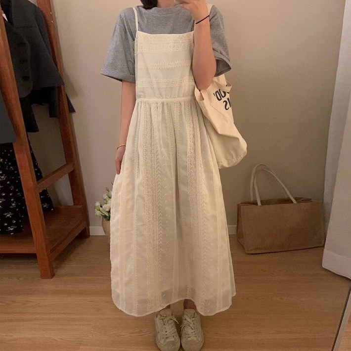 1015마켓자체제작 라빈 레이스 뷔스티에 롱 원피스