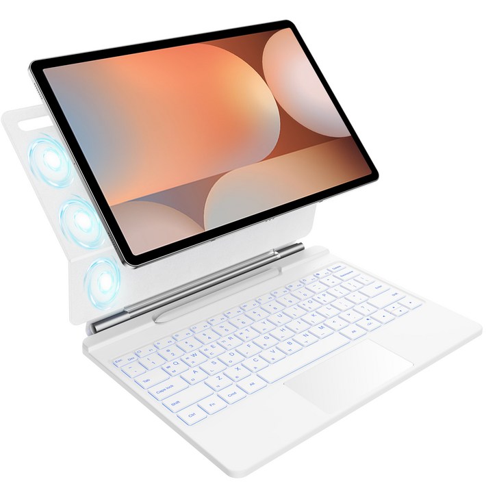 HOU 갤럭시 탭 호환 마그네틱 매직키보드 S10 S9 S8 S7 S9FE 12.4인치 S펜 수납 터치패드 플로팅 블루투스 키보드, 화이트, S10 12.4