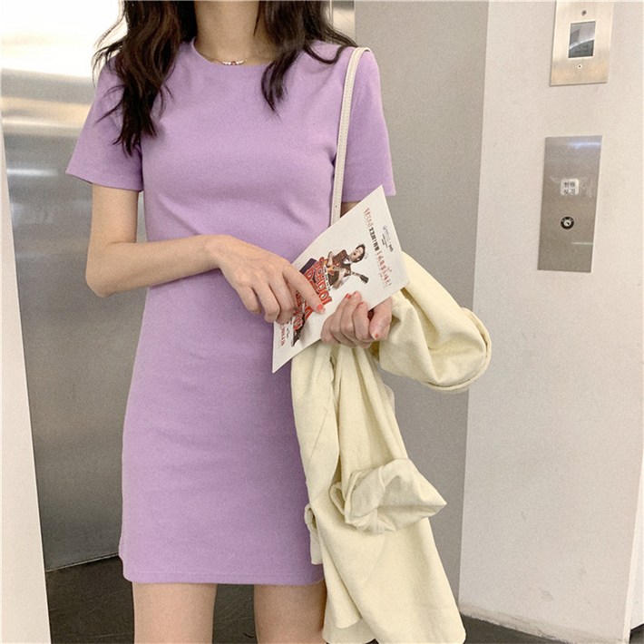 여성 무지 반팔 원피스 티셔츠