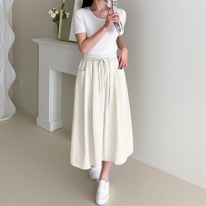 헤아비아 여성 밴딩 롱치마 포켓 루즈핏 A라인 스커트