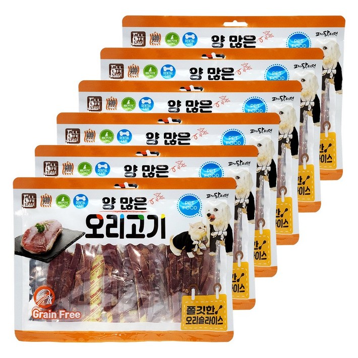 양많은 오리슬라이스 1800g 300gx6 대용량 오리고기건조 영양보충 치석제거 그레인프리 강아지간식, 6개, 300g
