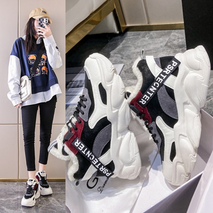 여성 패션 플러스 벨벳 슈즈 플랫폼 하이탑 스니커즈