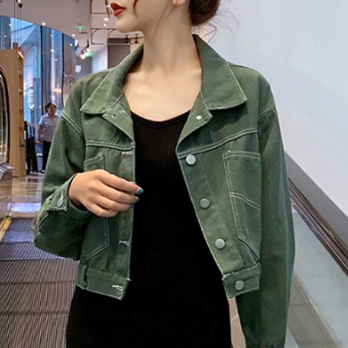 여자 간절기 데이트 룩 주말 외출 크롭 데님 자켓sy