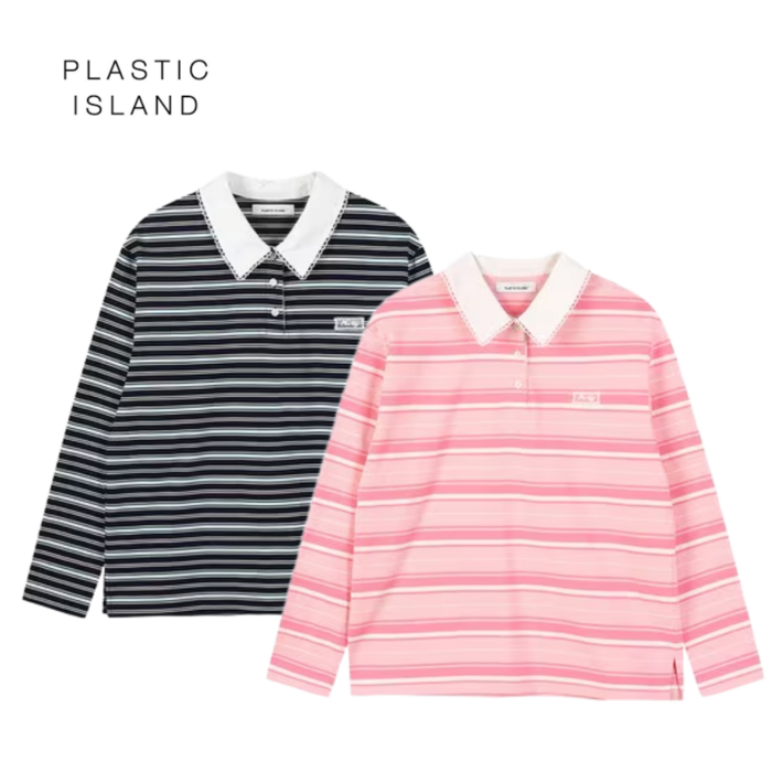 백화점발송 플라스틱아일랜드 여성 럭비 긴팔 티셔츠 스트라이프 여행 나들이 출퇴근 사무실 긴팔티