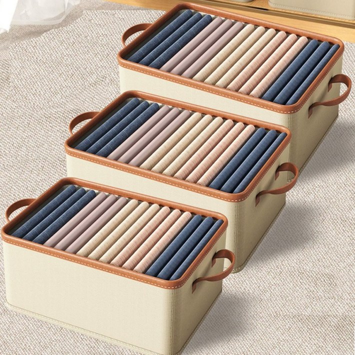 마벨인홈 고급 대용량 옷장 정리 수납 다용도 리빙박스 3개, 3개, 베이지