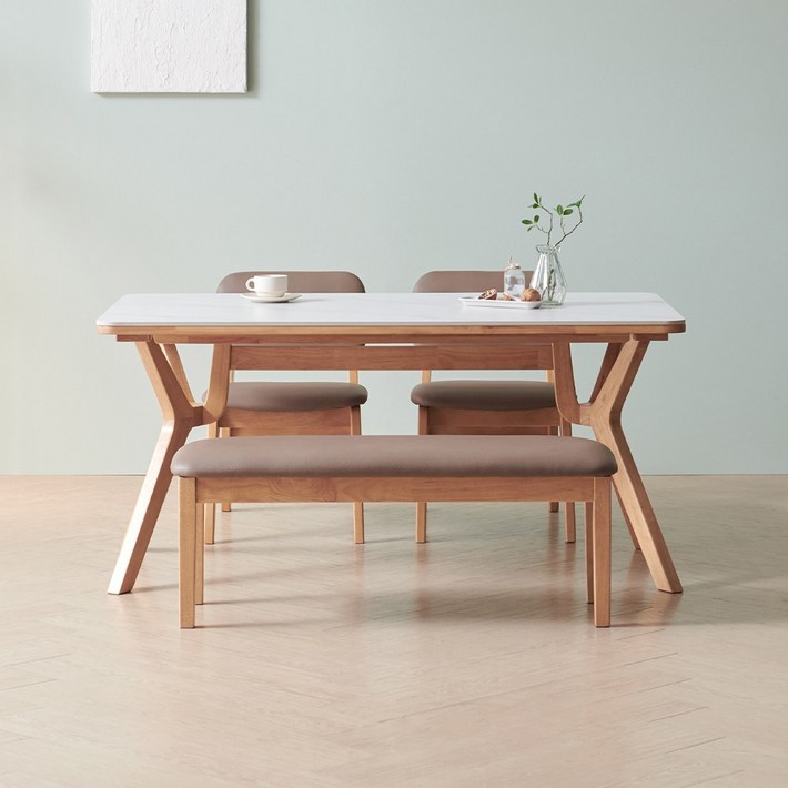 라로퍼니처 밀러 1400 포세린 통 세라믹 패밀리 4인 낮은 식탁 세트