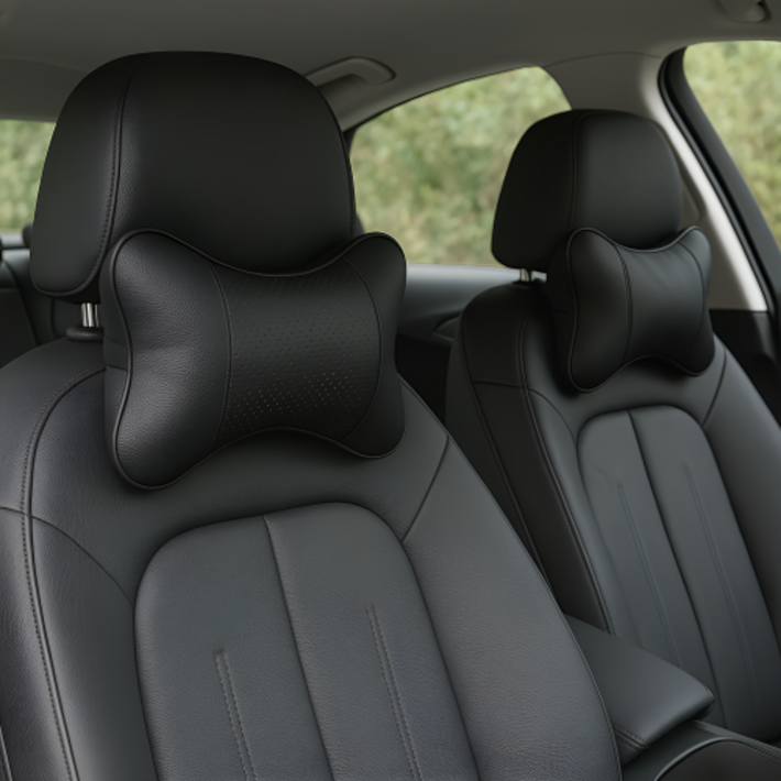 노재 피로ZERO 차량용 가죽 목쿠션 세트 전차종OK, 2개, 블랙