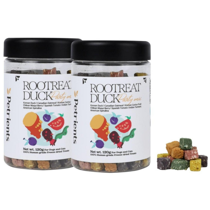 펫트리언츠 반려동물 루트릿덕 오리 동결건조 간식 생 야채 과일 토핑 식이섬유 트릿, 2개, 120g, 파티믹스 마키베리백년초스피루리나강황토마토