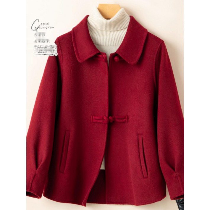 울 코트 여성 숏코트 핸드메이드 오버핏 겨울코트