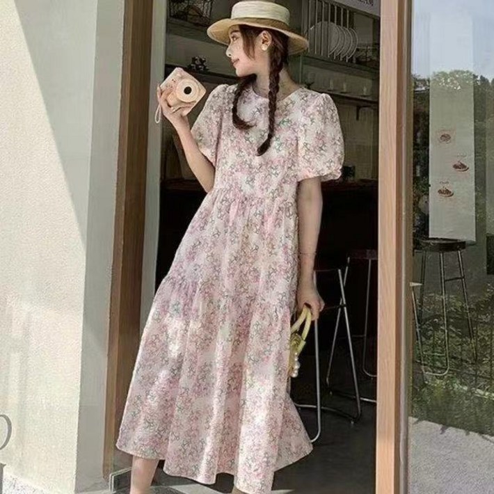 루스리더 여성용 러블리 플라워 패턴 반팔 원피스 ES35 루스리더 여성용 러블리 플라워 패턴 반팔 원피스 ES35