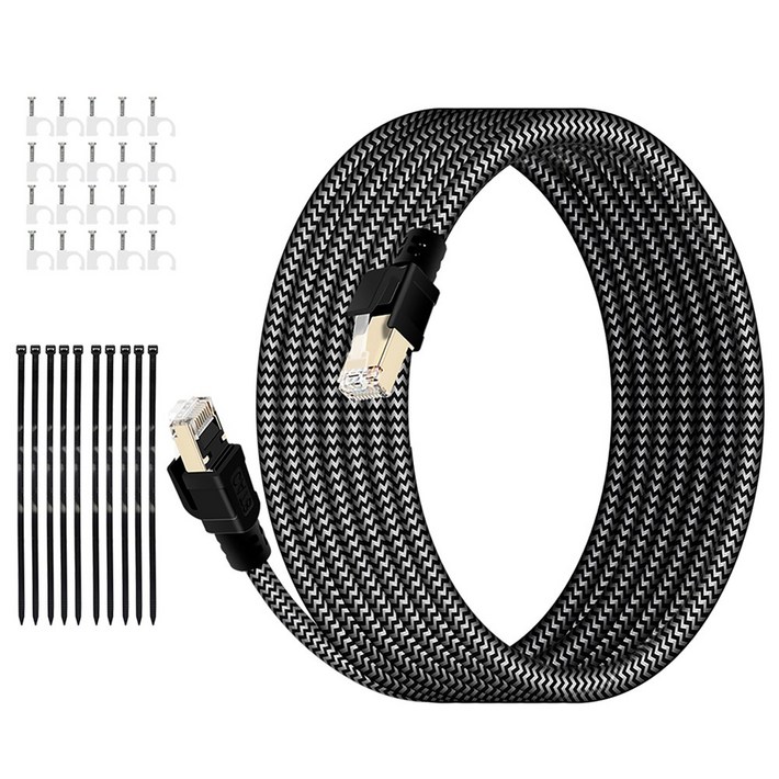 HUO JI CAT8 40Gbps 초고속 게이밍 랜케이블 인터넷 랜선, 검정색, 1개, 20m