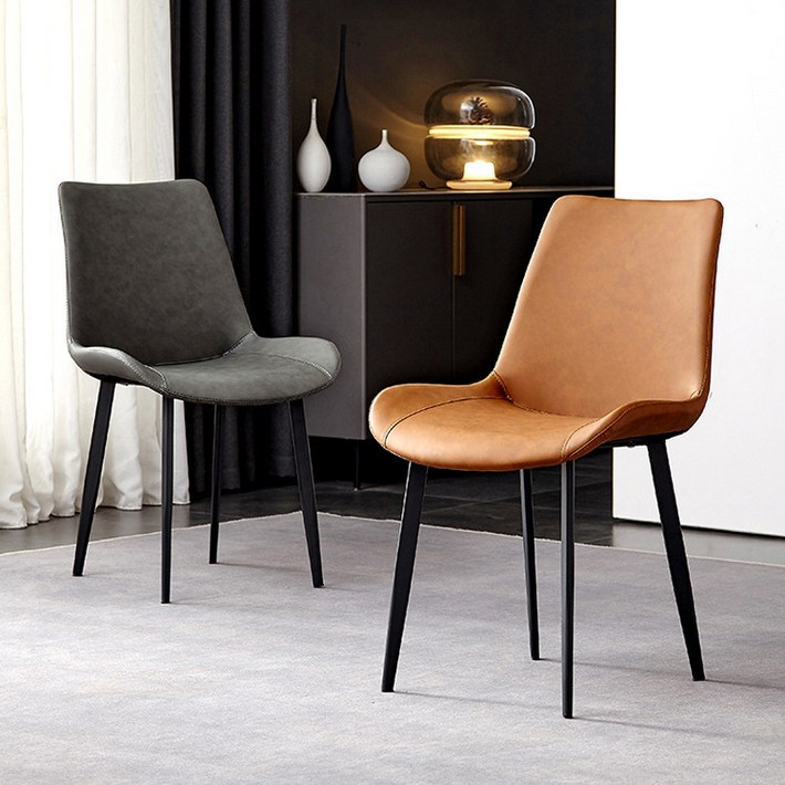 머쉬룸디어 가죽 디자인 식탁 의자 2개, 그레이, 2개