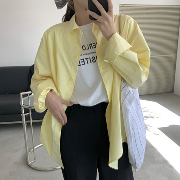 빅사이즈 오버핏 무지남방 카라남방 긴팔 단추 데일리룩 오피스룩 브로즈루즈핏카라셔츠 스타일리쉬 봄 가을 신상