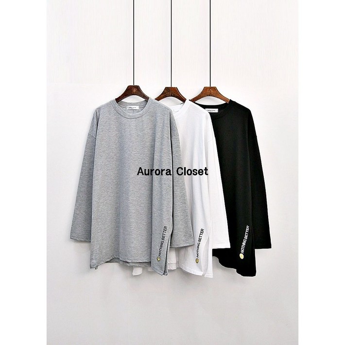 여성 티셔츠 기본 무지 레이어드 루즈핏 박시 롱 티셔츠