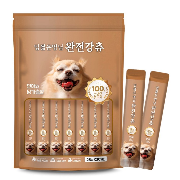 입짧은 멍님 완전강츄 대용량 사료 토핑용 노견용 짜먹는 강아지 간식 연어 28g x 60개, 28g, 60개, 연어