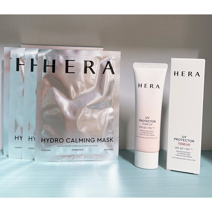 HERA 헤라 UV프로텍터 톤업 선크림 50ml 헤라 마스크팩 4매 오늘출발, 1개