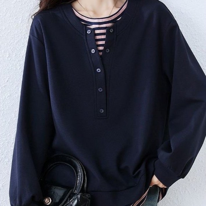 패션고리 여성 라운드 캐주얼 데일리 맨투맨 HQ90