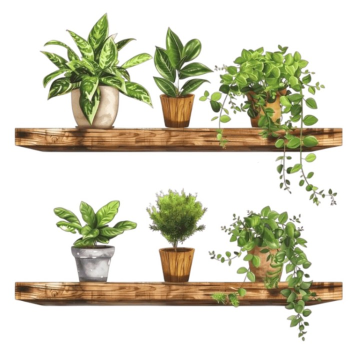 리얼 식물 포인트 스티커 벽 창문 인테리어 데코, 식물시트지2종