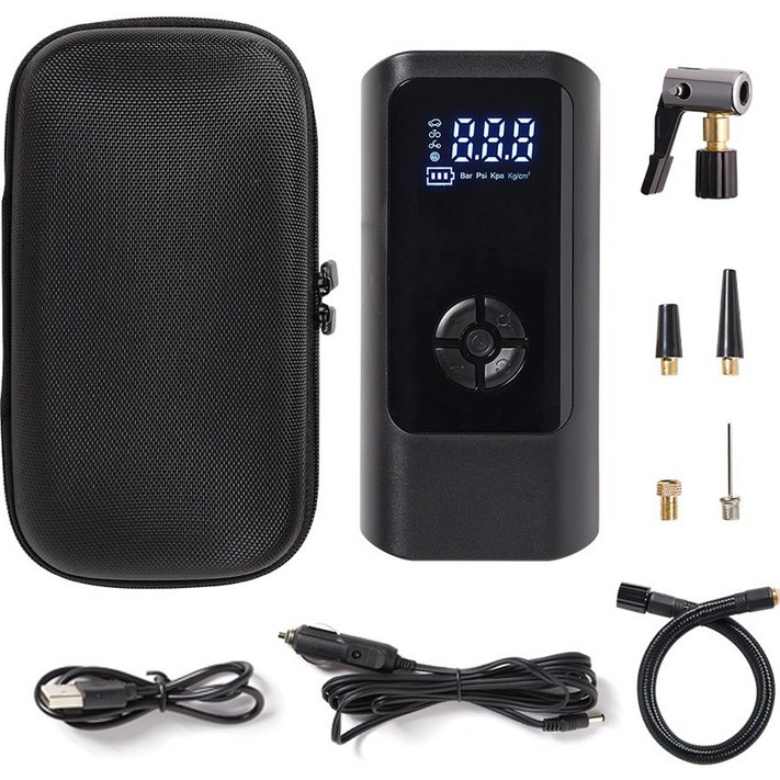 메이튼 휴대용 올인원 에어펌프 6000mAh 30cm연장선 세트, 1세트, 블랙