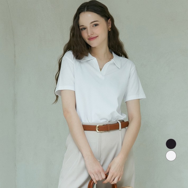 ELLE PARIS 여성용 브이넥 카라 반팔 티셔츠 ELLE PARIS 여성용 브이넥 카라 반팔 티셔츠