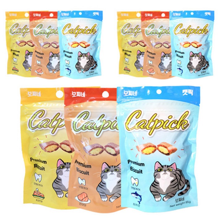 모찌네 고양이 프리미엄 캣픽 비스켓 연어 85g x 3p 참치 85g x 3p 치킨 85g x 3p 세트, 1세트, 혼합맛