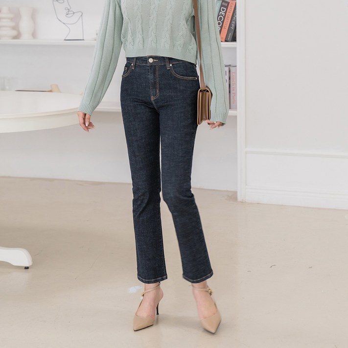 여성용 모던한 스판 데님 팬츠 일자핏 DS0815