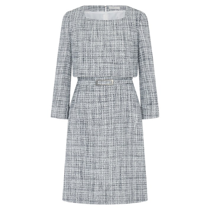 라인어디션 스퀘어넥 벨티드 트위드 원피스