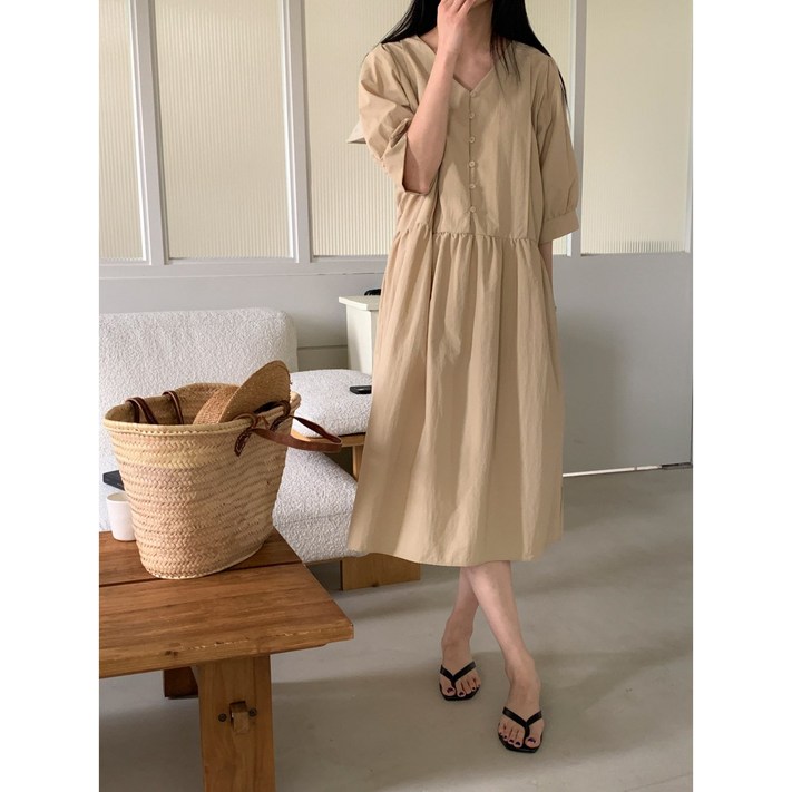 아이몽 빅사이즈 여성 여름 플리츠 반팔 롱 아노락 원피스 바스락 원단 2color