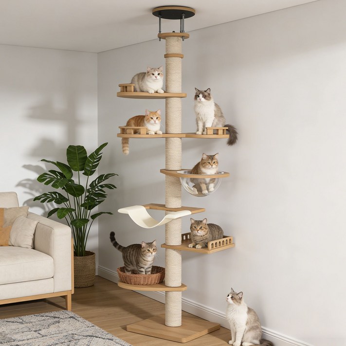 대형 캣타워 원목 대형 고양이 점프대 튼튼한 다기능 직조 캣타워