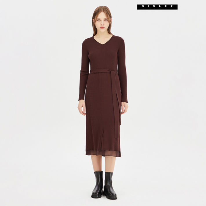 시슬리 우븐 배색 니트 원피스 SAKO02341BR 349550