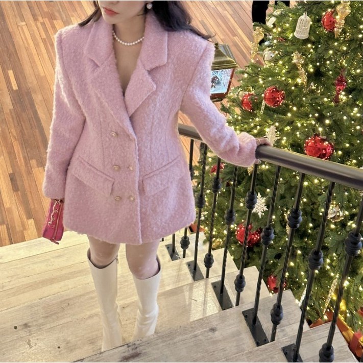 쇼매인 여성 가을 겨울 자켓 수트 허리 슬림 드레스 모직 코트