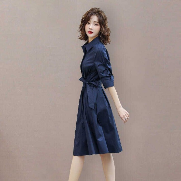 여성용 우아한 리본 셔츠 원피스 여성용 우아한 리본 셔츠 원피스