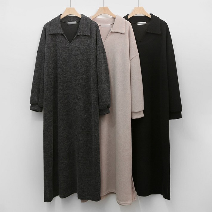 보리맘 룸이 카라 니트 조직 임산부 롱 원피스 C063