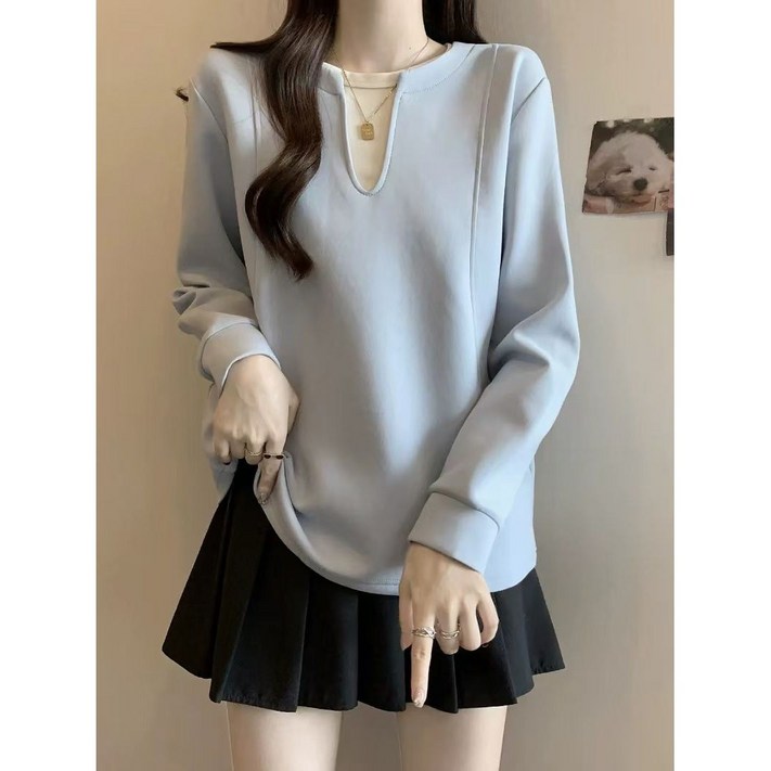 꽃소담 여자 레이어드 무지 봄가을 맨투맨 라운드 긴팔티 XP1271